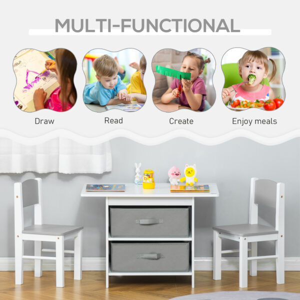 HOMCOM 3 Pcs Kids Table & Chairs Set Mini Seating Furniture Home Playroom w/ Storage Drawers Safe Corners for 2-4 Years old White   Aosom UK - Image 4