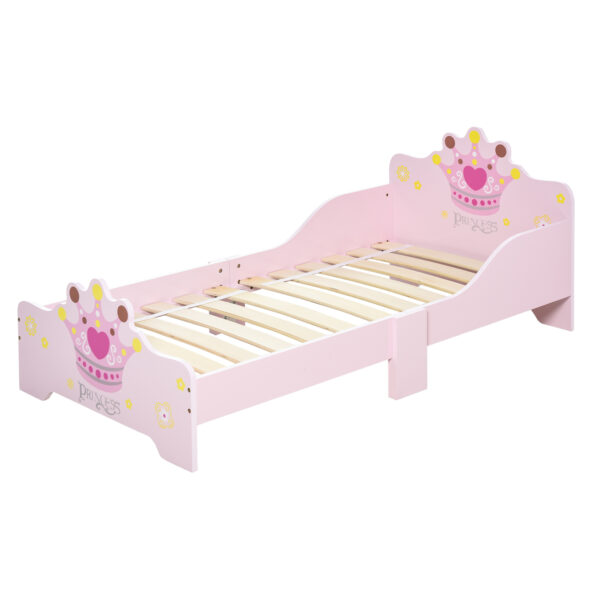 HOMCOM Kids Wooden Bed with Crown Modeling Safety Side Rails Easy to Clean Perfect Gift for Toddlers Girls Age 3 to 6 Years Old Pink   Aosom UK - Image 8