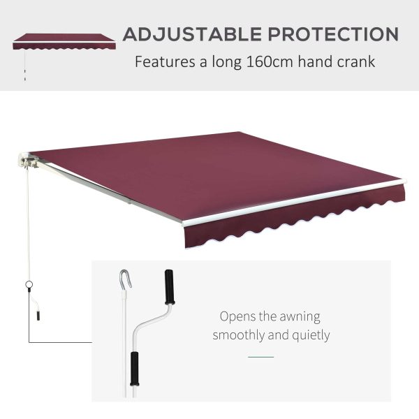 Outsunny Waterproof Manual Retractable Awning, 3x2.5m Sun Shade Canopy for Garden Patio, UV Protection, Red   Aosom UK - Image 4