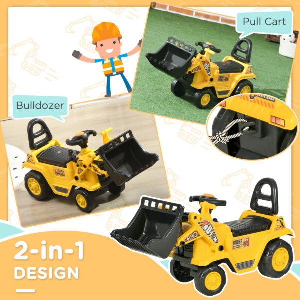 HOMCOM NO POWER 3 in 1 Ride On Toy Bulldozer Digger Tractor Pulling Cart Pretend Play Construction Truck - Image 4