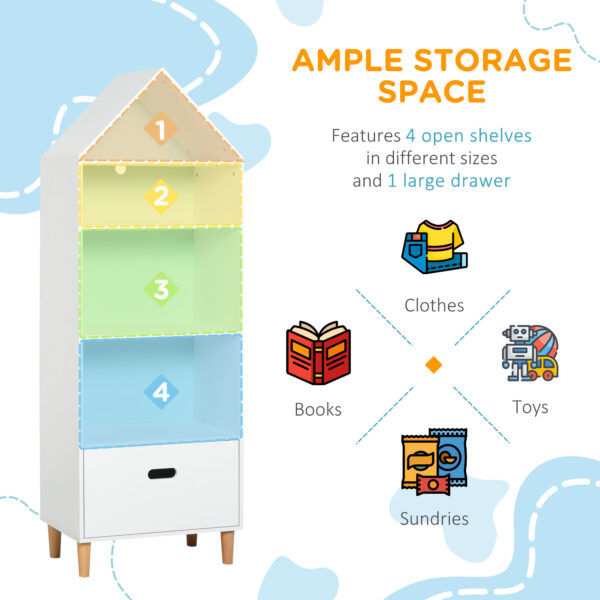 HOMCOM Children's 5-Tier Bookshelf with Drawer, MDF Storage for Books and Toys, White/Blue   Aosom UK - Image 4