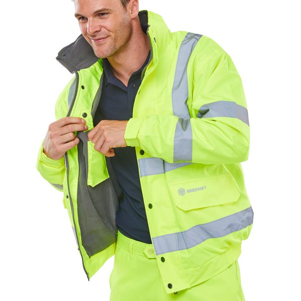 Beeswift CBJFL Waterproof Hi-Vis Fleece Lined Bomber Jacket - Image 2