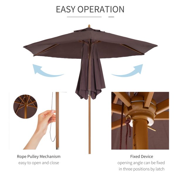 Outsunny Elegant Wooden Garden Parasol: 2.5m Patio Sunshade with UV Protection, Coffee Hue   Aosom UK - Image 5