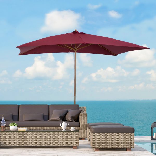 Outsunny Waterproof Wooden Garden Parasol, 3m x 2m Sun Shade Patio Umbrella, Outdoor Canopy, Wine Red   Aosom UK - Image 2