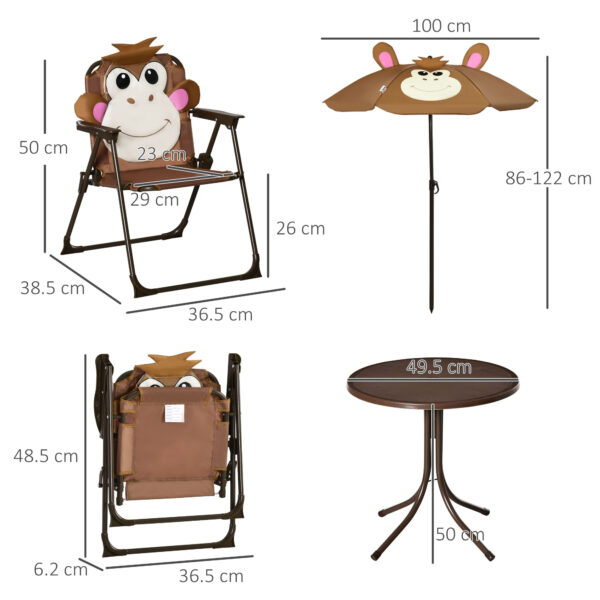 Outsunny Kids Picnic & Table Chair set, Outdoor Folding Garden Furniture w/ Removable, Adjustable Sun Umbrella, Ages 3-6 Years, Brown   Aosom UK - Image 3