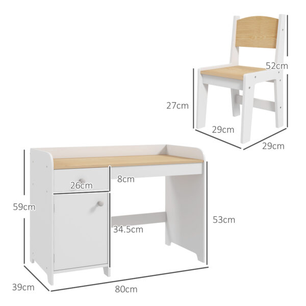 ZONEKIZ Kids Desk and Chair Set for 3-6 Year Old with Storage Drawer, Study Table and Chair for Children, White   Aosom UK - Image 3