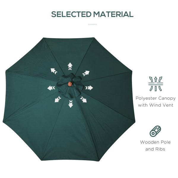 Outsunny 3(m) Wooden Patio Umbrella, Pulley Operated Garden Parasol with Rope Pulley Mechanism and 8 Ribs, Dark Green   Aosom UK - Image 4