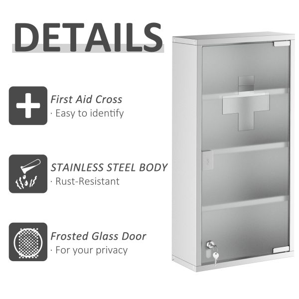 HOMCOM Wall-Mounted Medicine Cabinet: 4 Tier Lockable Glass Door, Stainless Steel Shelving Unit, 60Hx30Wx12D(cm)   Aosom UK - Image 6