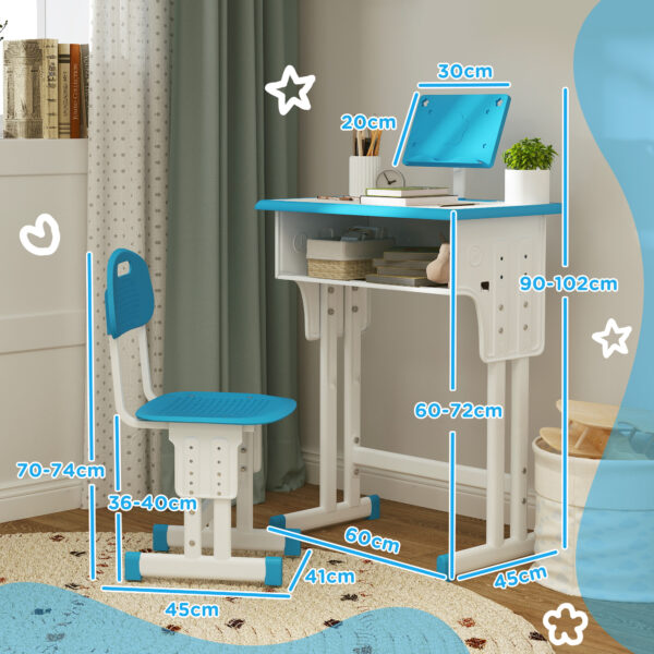 HOMCOM Kids Adjustable Desk and Chair Set, Book Stand, Pen Slot - Blue   Aosom UK - Image 3