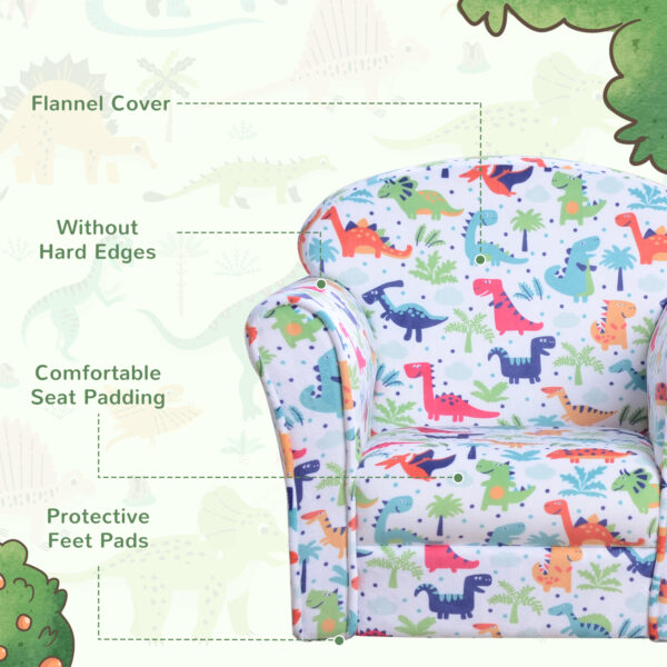 HOMCOM Children Armchair Kids Sofa Tub Chair Seat Cartoon Dinosaur Pattern Bedroom Flannel Wooden Frame Non-slip Playroom Seater   Aosom UK - Image 4