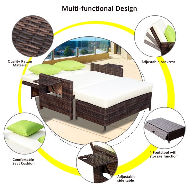 Outsunny 2 Seater Assembled Garden Patio Outdoor Rattan Furniture Sofa Sun Lounger Daybed with Fire Retardant Sponge - Brown   Aosom UK - Image 6