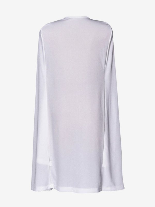 Women White Poncho Long Sleeve Irregular Cape Blazer - Image 5