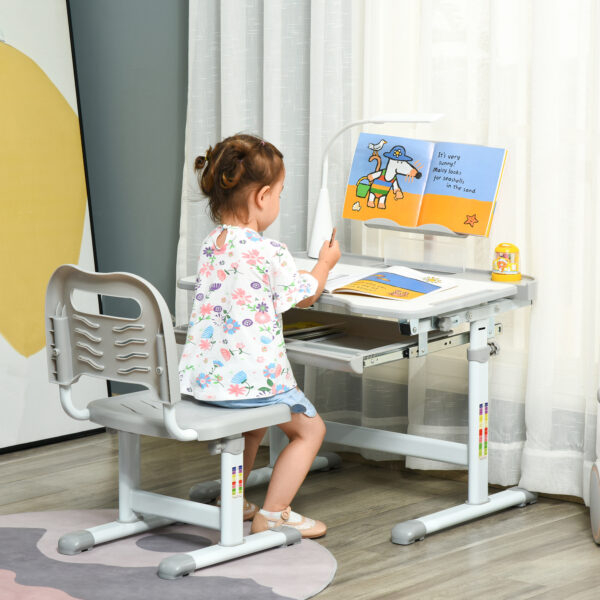 HOMCOM Children's Study Desk Set: USB Lamp, Storage Drawer, Activity Table for Arts & Crafts, Grey & White   Aosom UK - Image 2