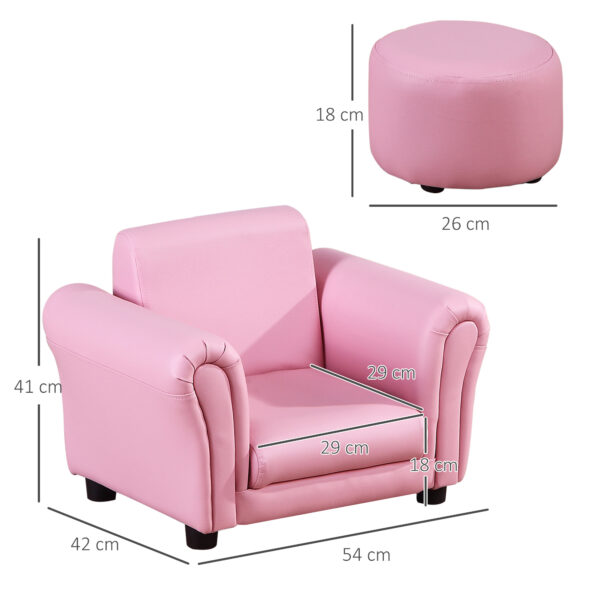 HOMCOM Toddler Chair Single Seater Kids Sofa Set Children Couch Seating Game Chair Seat Armchair w/ Free Footstool (Pink) - Image 3