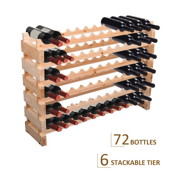 HOMCOM Wooden Wine Rack 6 Tier Shelf for 72 Bottles Shelving Storage Holder - Image 5