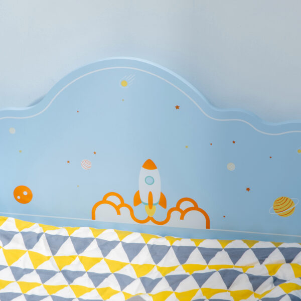 ZONEKIZ Toddler Bed with Rocket & Plants Patterns, Kids Bedroom Furniture, Safety Side Rails, Blue   Aosom UK - Image 8