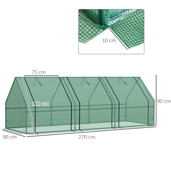 Outsunny 270 x 90 x 90 cm Steel Frame Poly Tunnel Steeple Greenhouse - Green - Image 3