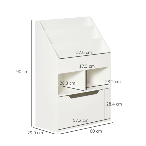 HOMCOM Kids' Bookshelf: Children's Storage Unit with Toy Drawer & Wheels, Room Organiser, White   Aosom UK - Image 3