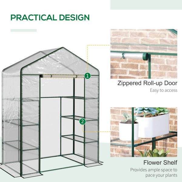 Outsunny 4 Tiers 8 Shelves Metal Frame Walk in Portable Greenhouse Transparent 143 L x 73W x 195H cm - Image 5