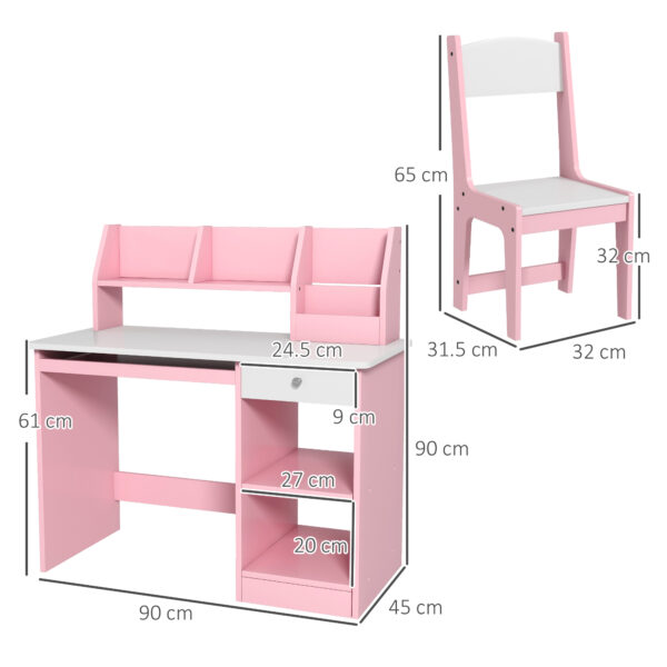 ZONEKIZ Two-Piece Kids Desk and Chair Set with Storage, for Ages 5-8 Years - Pink - Image 3