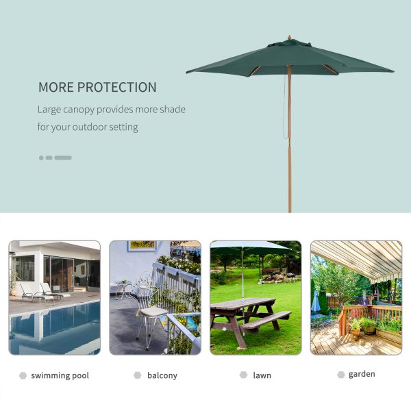 Outsunny Wooden Parasol: 2.5m UV-Protective Garden Umbrella with Pulley System, Dark Green   Aosom UK - Image 7