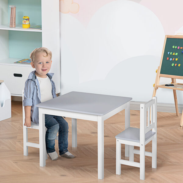 HOMCOM Children's Table and 2 Chairs Set, 3 Piece Toddler Activity Desk for Arts, Crafts, Study, Snack Time, Easy to Assemble, Grey   Aosom UK - Image 2