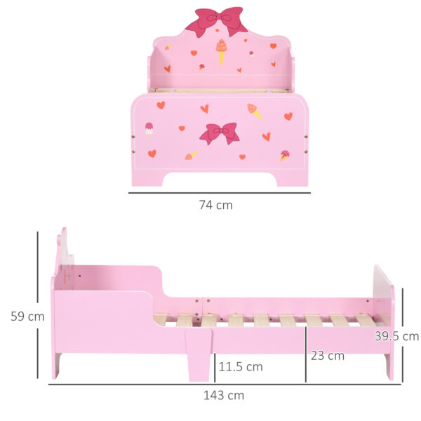 ZONEKIZ Princess-Themed Toddler Bed with Safety Side Rails and Slats, Cute Patterns, Kids Bedroom Furniture, Pink, 143 x 74 x 59 cm   Aosom UK - Image 3