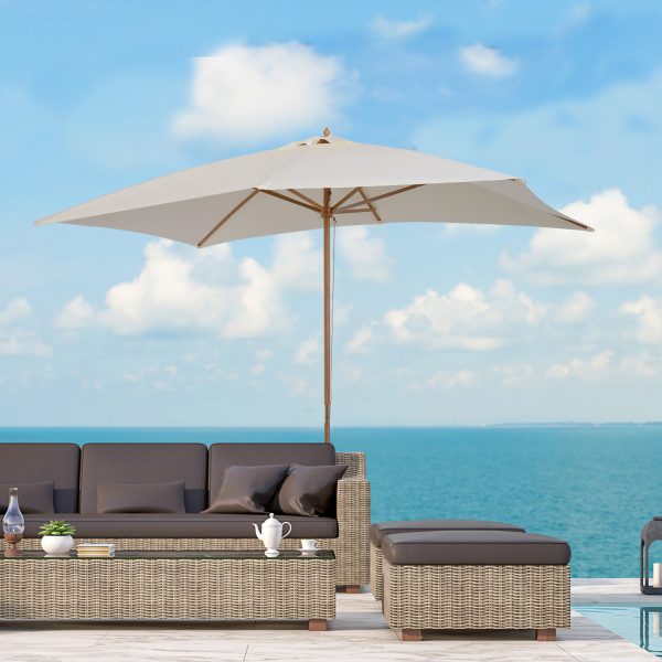 Outsunny 3x2m Wooden Patio Parasol Umbrella-Cream - Image 2