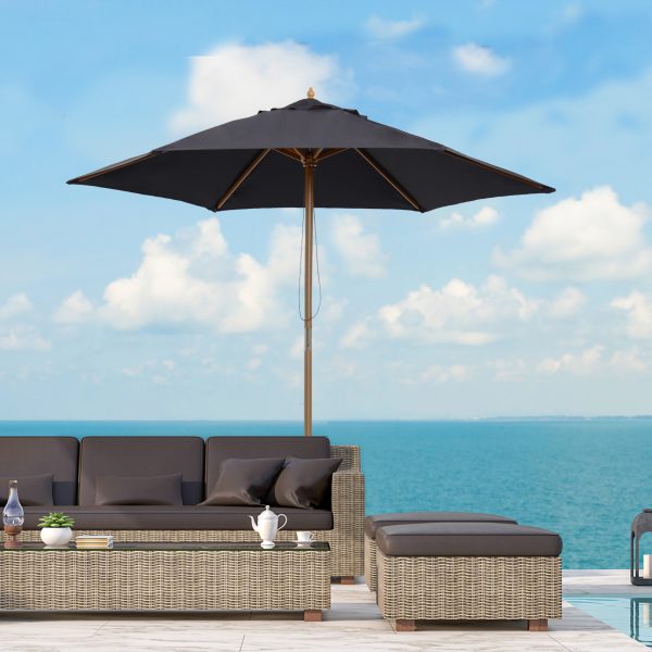 Outsunny Wooden Patio Parasol: 2.5m Outdoor Sun Umbrella, Weather-Resistant, Black   Aosom UK - Image 2