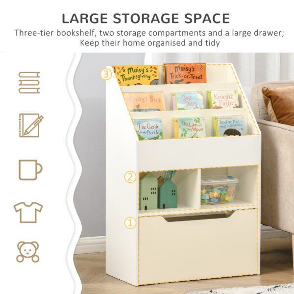 HOMCOM Kids' Bookshelf: Children's Storage Unit with Toy Drawer & Wheels, Room Organiser, White   Aosom UK - Image 4