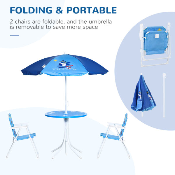 Outsunny Kids Picnic & Table Chair set, Outdoor Folding Garden Furniture w/ Shark Design, Adjustable Sun Umbrella, Ages 3-6 Years - Blue   Aosom UK - Image 4