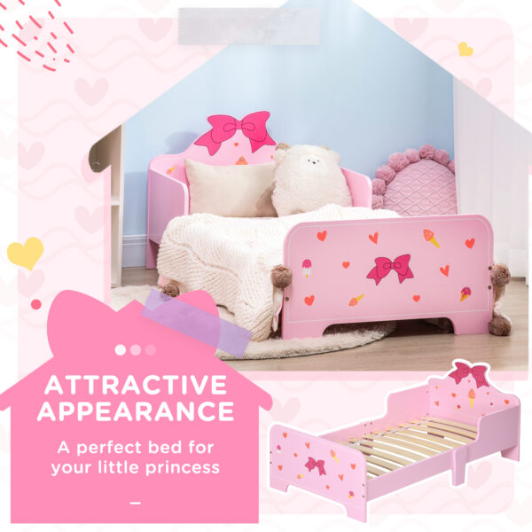 ZONEKIZ Princess-Themed Toddler Bed with Safety Side Rails and Slats, Cute Patterns, Kids Bedroom Furniture, Pink, 143 x 74 x 59 cm   Aosom UK - Image 4