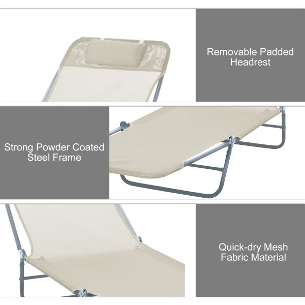 HOMCOM Garden Lounger Recliner, Adjustable Sun Bed Chair, Comfortable, Beige   Aosom UK - Image 5