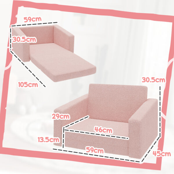 AIYAPLAY Childrens Sofa 2 in 1 Kids Convertible Sofa Kids Armchair, Foldable Recliner for for Bedroom Playroom Living Room, Pink   Aosom UK - Image 3