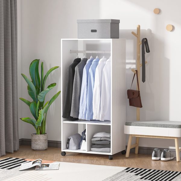 HOMCOM Open Wardrobe with Hanging Rod and Storage Shelves Mobile Garment Rack on Wheels Bedroom, Cloakroom, White - Image 2