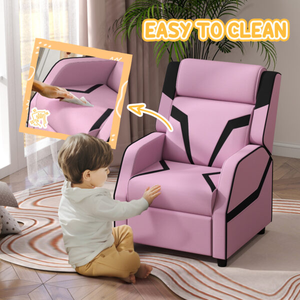 AIYAPLAY 2 in 1 Kids Chair Recliner with Backrest, Armrest, Footrest, PU Leather, for 3-9 Years Old, Pink   Aosom UK - Image 7