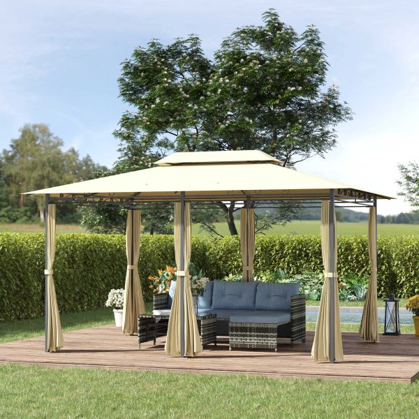 Outsunny Waterproof 4m x 3(m) Metal Gazebo Canopy Party Tent Garden Pavillion Patio Shelter Pavilion with Curtains Sidewalls Beige   Aosom UK - Image 2