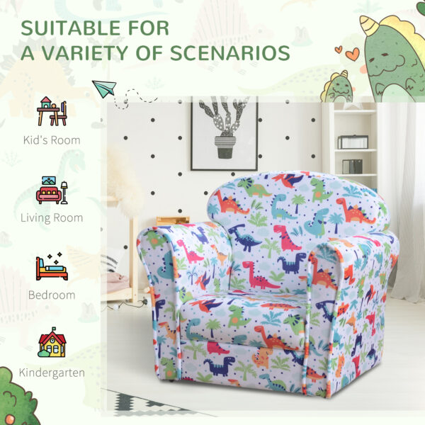 HOMCOM Children Armchair Kids Sofa Tub Chair Seat Cartoon Dinosaur Pattern Bedroom Flannel Wooden Frame Non-slip Playroom Seater   Aosom UK - Image 6