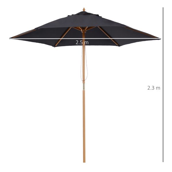 Outsunny Wooden Patio Parasol: 2.5m Outdoor Sun Umbrella, Weather-Resistant, Black   Aosom UK - Image 3