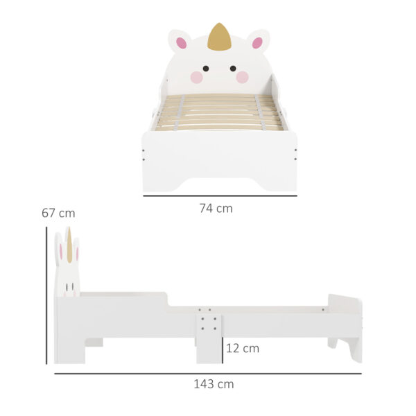 ZONEKIZ Unicorn Toddler Bed, Children's Bedroom Furniture, for Ages 3-6, 143 x 74 x 67 cm, White   Aosom UK - Image 3