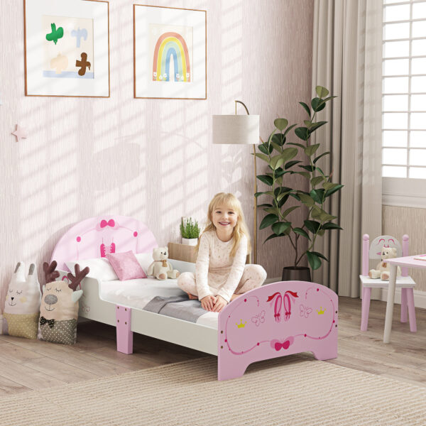 AIYAPLAY Ballet Theme Toddler Bed Frame with Safety Rails for 3-6 Years, 144 x 76.5 x 60 cm, Pink - Image 2