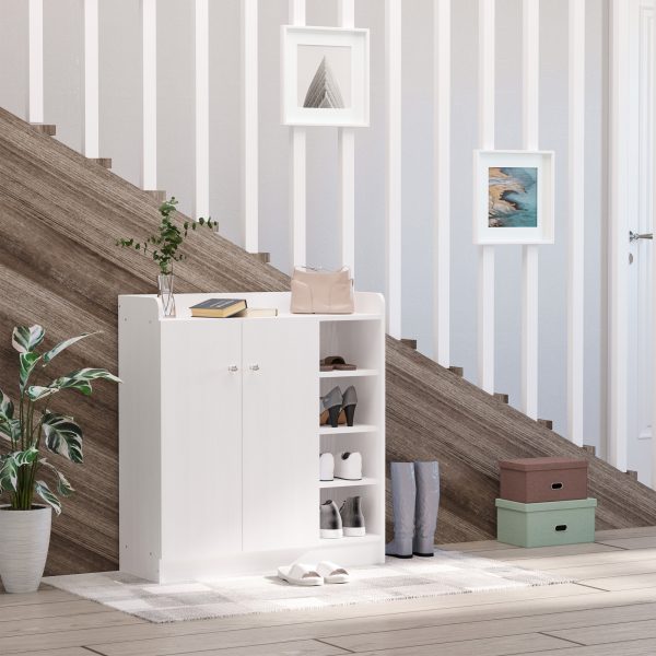 HOMCOM Large Shoe Storage Cabinet, Hallway Organiser with 2 Doors & 4 Adjustable Shelves, Sleek White   Aosom UK - Image 2