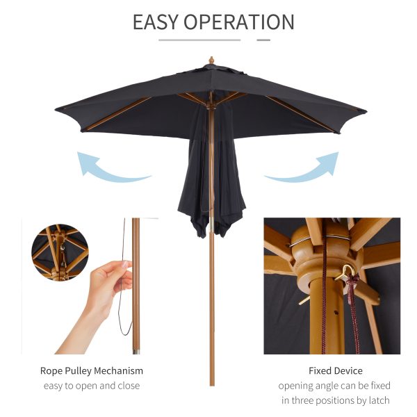 Outsunny Wooden Patio Parasol: 2.5m Outdoor Sun Umbrella, Weather-Resistant, Black   Aosom UK - Image 5