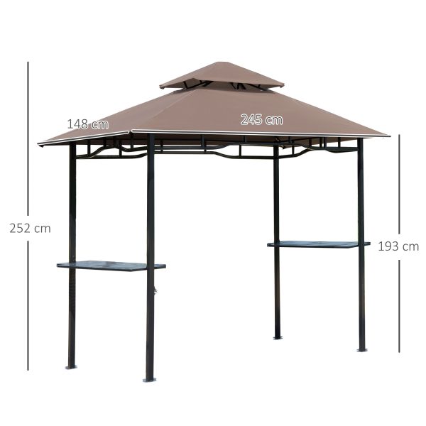 Outsunny 8 ft Double-Tier BBQ Gazebo Grill Canopy Barbecue Tent Shelter Patio Deck Cover - Coffee   Aosom UK - Image 3