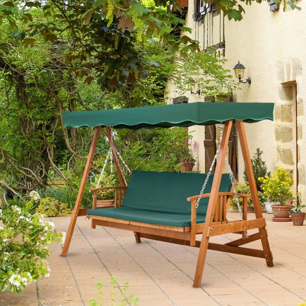 Outsunny Wooden Garden 3-Seater Outdoor Swing Chair - Image 2