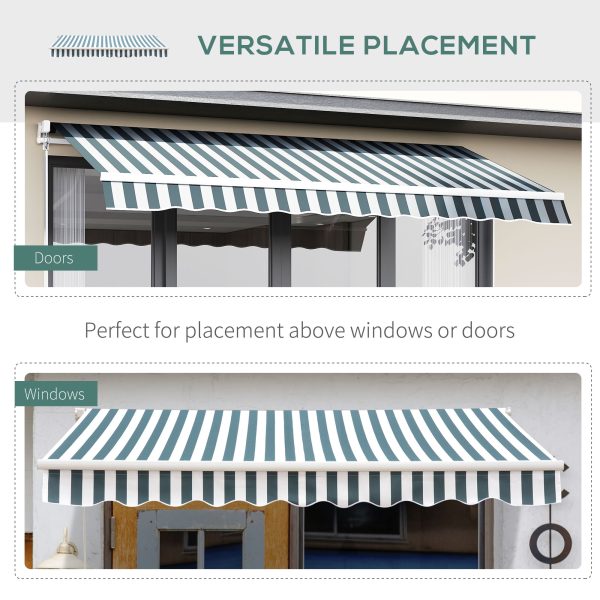 Outsunny 2.5m x 2m Garden Patio Manual Awning Canopy Sun Shade Shelter Retractable with Winding Handle Green White - Image 7