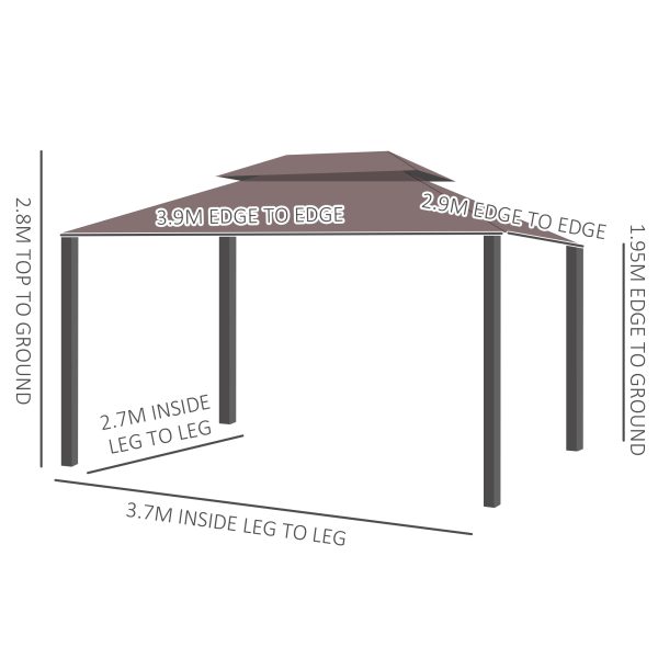 Outsunny 3 x 4m Aluminium Alloy Gazebo Marquee Canopy Pavilion Patio Garden Party Tent Shelter with Nets and Sidewalls - Coffee - Image 3