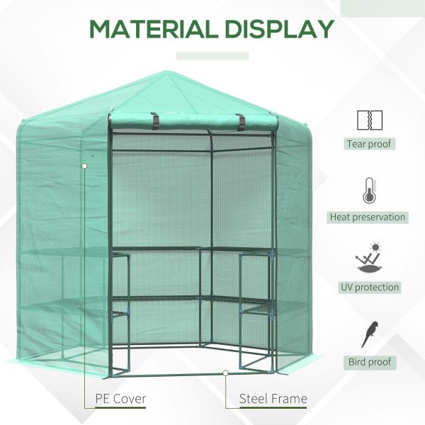 Outsunny Hexagon Walk In Garden Greenhouse PE Planter Flower Growth with Zipped Door 225 x 194 x 215H cm   Aosom UK - Image 4