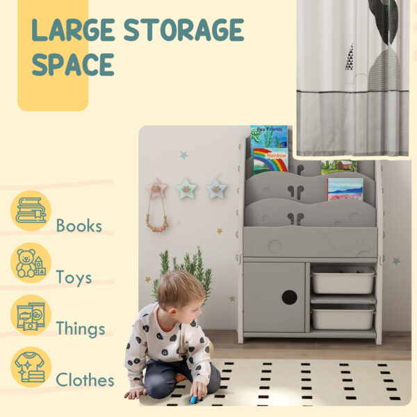 AIYAPLAY Kids Storage Units with 2 Storage Boxes, 4 Tier Bookshelf, Cabinet, 67 x 29 x 98cm Light Grey   Aosom UK - Image 4