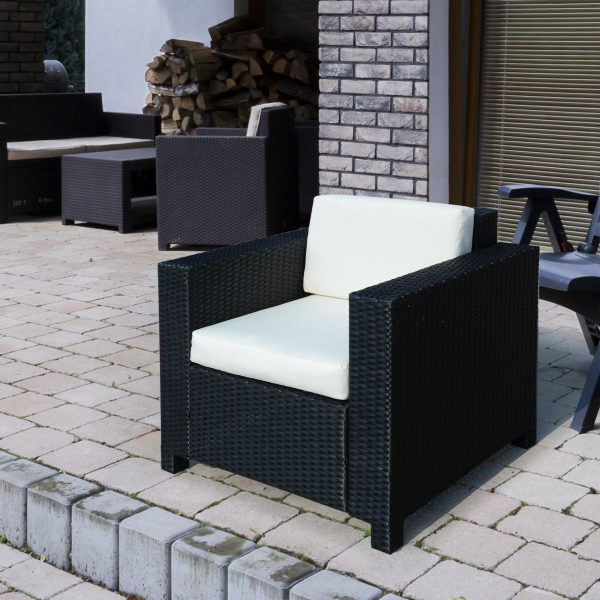 Outsunny 1 Seater Rattan Garden All-Weather Wicker Weave Single Sofa Armchair with Fire Resistant Cushion - Black   Aosom UK - Image 2